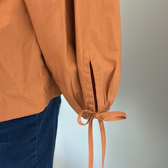 J Crew Tie sleeve button front cotton poplin top Orange Fall Relaxed Sz M NEW - Picture 5 of 13